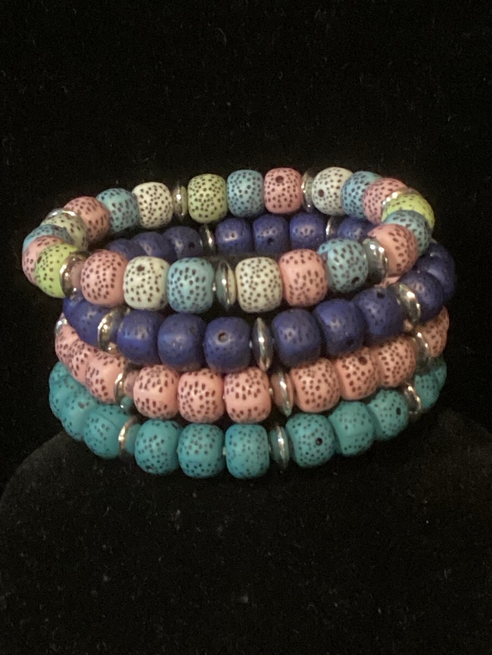 Handmade Multicolor Beaded Coil Bracelet Stack
